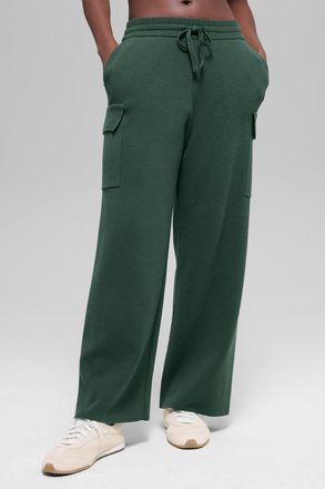Alo | Scholar Knit High-Waist Cargo Pants in Clover Green, Size: Medium