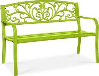 Best Choice Products Outdoor Steel Bench Garden Patio Porch Furniture w/ Floral Design Backrest