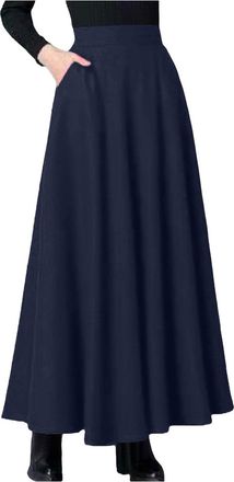 Generic Womens Vintage A-line Long Maxi Skirts Business Office Swing Pleated Flared High Waisted Skirt with Pockets Womens Renaissance Maxi Skirt Vintage Swin