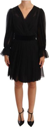 Dolce & Gabbana Zwarte Mesh Geplooide Mini Zijden Stretch Jurk - Dames - Feestkleedjes - Zwart - XS - Kleedjes