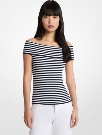 Michael Kors Striped Stretch Knit Off-The-Shoulder Top