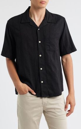 Corridor Stripe Seersucker Camp Shirt in Black at Nordstrom, Size Medium