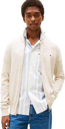 Tommy Hilfiger Mens Lightweight Full Zip Up Sweater, Heathered Oatmilk, L