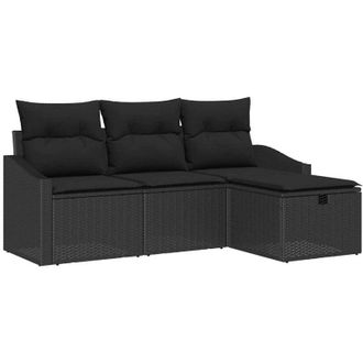 vidaXL Juego De Sof&aacute; Con Coj&iacute;n 4 Pcs Negro Rat&aacute;n Sint&eacute;tico