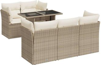 vidaXL Juego De Sof&aacute;s Jard&iacute;n Con Cojines 6 Pzas Rat&aacute;n Sint&eacute;tico Beige Vidaxl