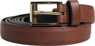 Dolce & Gabbana Men Brown Leather Classic Metal Buckle Belt Calf
