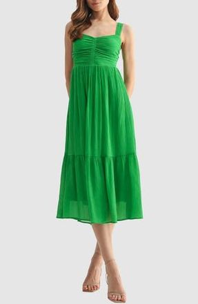 Lush Ruched Back Cutout Tiered Midi Dress in Kelly Green at Nordstrom Rack, Size Medium
