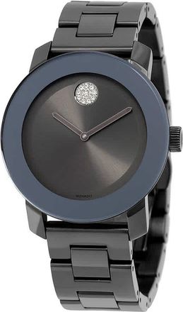 Movado Bold Grey Metallic Grey ion-Plated Steel Swarovski Crystals Ladies Watch 3600103
