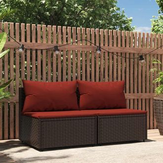 vidaXL Sof&aacute;s Centrales Jard&iacute;n Con Cojines 2 Uds Rat&aacute;n Sint&eacute;tico Marr&oacute;n Vidaxl