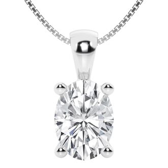 Grown Brilliance 3 Carat Oval Lab Grown Diamond Solitaire Pendant Necklace in 14K White Gold, IGI Certified, Prong Set, E-F Color, VS Clarity