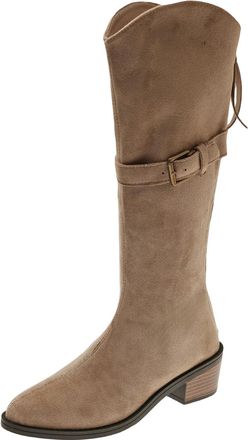 Generic Cowboy Boots Women Wide Calf Casual Western Boot Stylish Faux Suede Back Zipper Chunky Heel Comfy Pull On Long Boots Outdoor Party