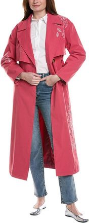 NVLT Nvlt Longline Embroidered Double-Breasted Belted Trench Coat