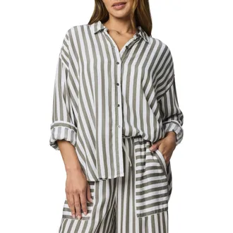 Splendid Ella Stripe Button-Up Shirt in Soft Green/White at Nordstrom, Size X-Small