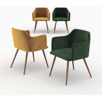 Rendez-Vous D&eacute;co Pack De 4 Sillas De Terciopelo Amarillo Y Verde - Daisy