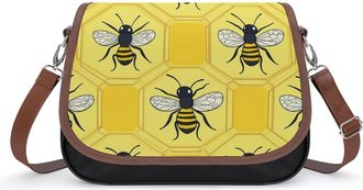 Generic Bees Pattern Crossbody Bag Womens Handbag PU Message Bags Shoulder Purse with Adjustable Strap