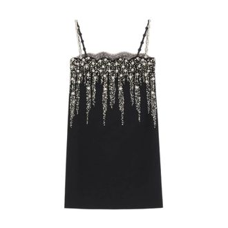 Valentino Vestido Mini Bordado de Crep&eacute; con Detalles de Joyas - Dresses - Mujer - Negro - M