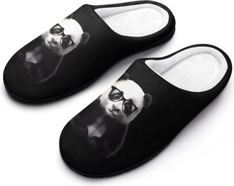 Generic Panda With Eye Glasses Cotton Slipper for Women Indoor Outdoor House Shoes Anti-Skid Slippers with Rubber Sole