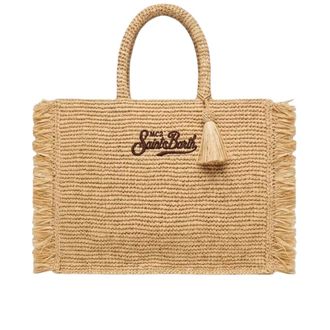 MC2 Saint Barth Rectangular Woven Tote Bag with Fringed Edges