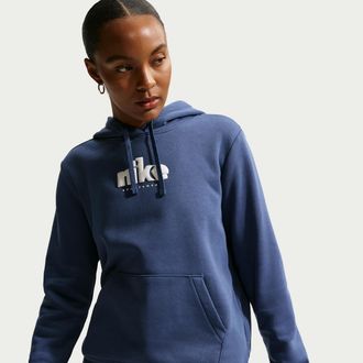 Nike Womens Nike Sportswear Club Fleece Graphic Pullover Hoodie in Blue | IF0226-461
