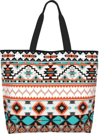 Generic Tribal Ethnic Aztec Shopping Bag Reusable Women Handbag Durable Shoulder Bags For Daily Use Casual Picnic