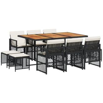 vidaXL Set De Comedor Jard&iacute;n 11 Pzas Con Cojines Rat&aacute;n Sint&eacute;tico Negro Vidaxl