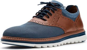 Johnston & Murphy Braxton Knit Saddle Mens Shoes Navy Knit/Cognac Full Grain : 11.5 M (D), Leather/Nubuck
