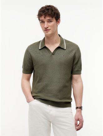 Tommy Hilfiger Mens Short-Sleeve Tipped Sweater Polo - Green - XXL
