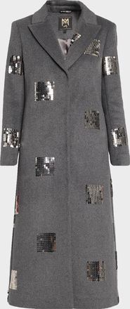 Milly Wanda Sequin Peak-Lapel Coat