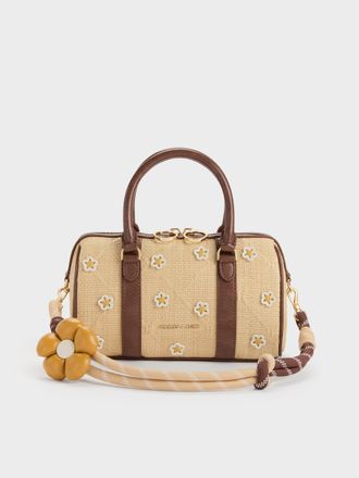 Charles & Keith Philomena Raffia Flower Bowling Bag