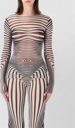 Jean Paul Gaultier mesh striped long-sleeve boat neck top