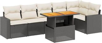 vidaXL Vidaxl - Set De Comedor De Jard&iacute;n 7 Pzas Y Cojines Rat&aacute;n Sint&eacute;tico Negro