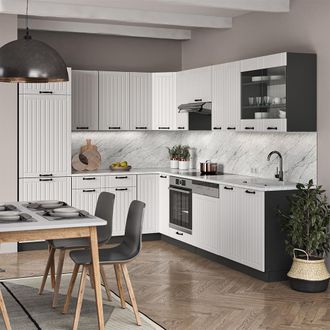 Vicco Cocina Esquinera Fame-line, Blanco Casa De Campo/antracita, 287 X 227 Cm Sin Encimera, Vicco