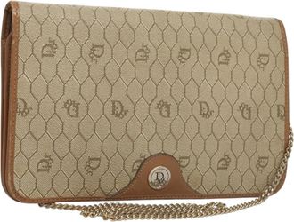 Dior Vintage Honeycomb Chain Canvas Beige Canvas Bag (Pre-Owned)
