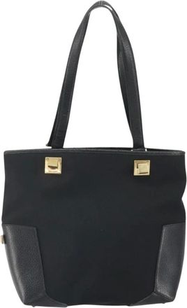 Ferragamo Pre-owned Tote Bags, female, Black, Size: ONE SIZE Pre-owned Vintage Black Canvas and Leather Tote Bag