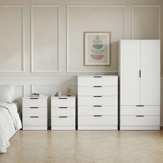 Home Discount Vida Designs Trega 3Pc Bedroom Set(3Dr Bedsidex2, 5Dr Chest, Wardrobe) in White