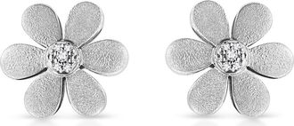 House of Brilliance Matte Finished Silver Diamond Accent Flower Hoop Stud Earring in White at Nordstrom