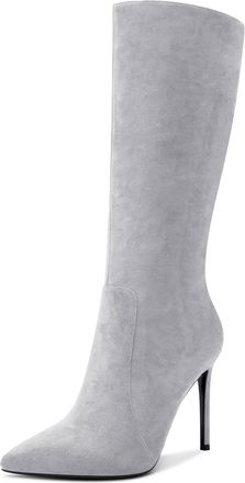 Castamere Women High Heel 10 CM Heels Pointed Toe Zipper Mid Calf Boots Wedding Office Sexy Dress Boots Grey 6 UK