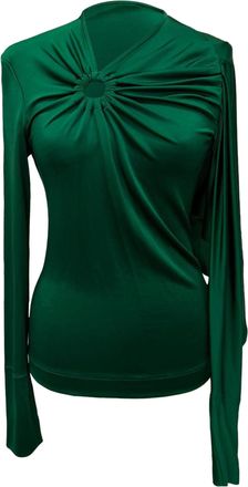Victoria Beckham Gathered Draped Stretch-Satin Jersey Top In Green Viscose