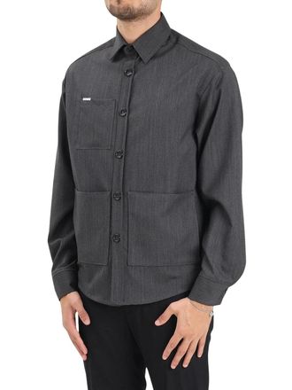 Yes London Grey Structured Button-Down Wool Shirt