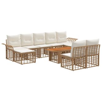 vidaXL Set Divano Da Giardino 10 Pz Naturale E Bianco Crema Polyrattan Vidaxl