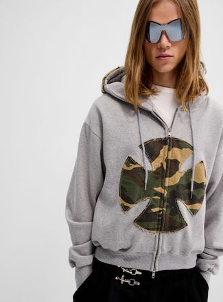 Djab Mens Military cross cropped zipped hoodie Slight cropped fit
