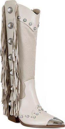 Azalea Wang Pelagius Fringe Western Boot in Cream at Nordstrom, Size 6.5
