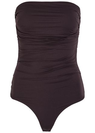 A Gold E Agolde Gwyneth Ruched Stretch-jersey Bodysuit - Brown - S (UK8-10 / S)