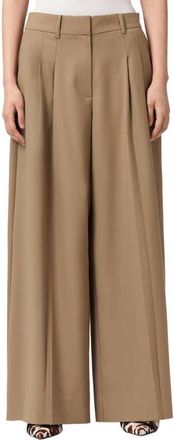 AllSaints Poppy Stretch Wool Blend Wide Leg Trousers in Sand Brown at Nordstrom, Size 10 Us