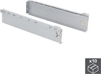 Emuca Lote De 10 Cajones De Cocina Ultrabox, Altura 86mm, Profundidad 350mm, Acero, Gris Metalizado