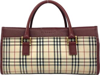 Burberry Beige Bordeaux Canvas Leather Handbag Tote Bag (Pre-Owned)