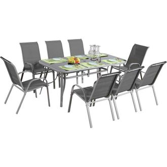 Habitat et Jardin Conjunto De Jard&iacute;n Mesa + 8 Sillas De Textileno c&oacute;rdoba + Porto - Gris Claro