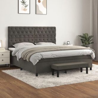 vidaXL Vidaxl - Cama Box Spring Con Colch&oacute;n Terciopelo Gris Oscuro 160x200 Cm