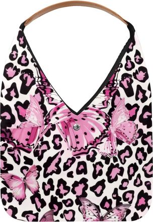 Generic Pink Butterfly Leopard Pattern Reusable Lightweight Grocery Bags - Foldable Into Compact Pouch, Washable & Sturdy, Multipurpose for Shopping and Trave