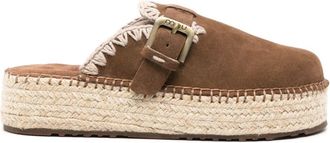 Mou whipstitch-trim flatform mules - women - Fabric/Rubber/Calf Suede/Calf Leather - 37 - Brown